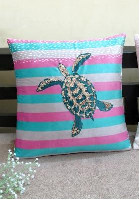 Multi Turtle Stripe Velvet Cushion Cover