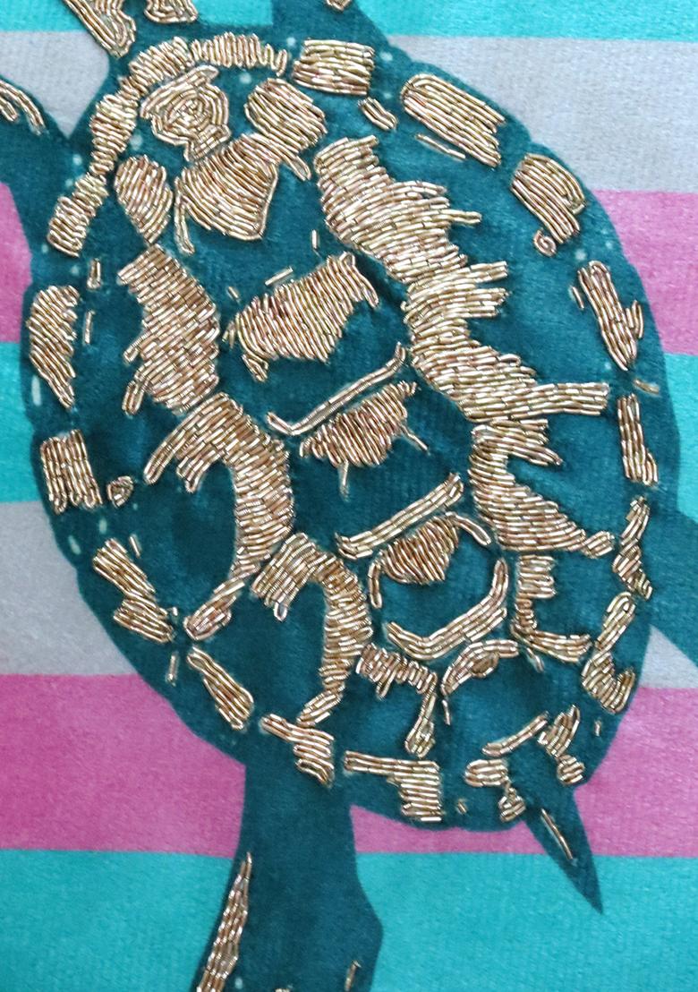 Multi Turtle Stripe Velvet Cushion Cover