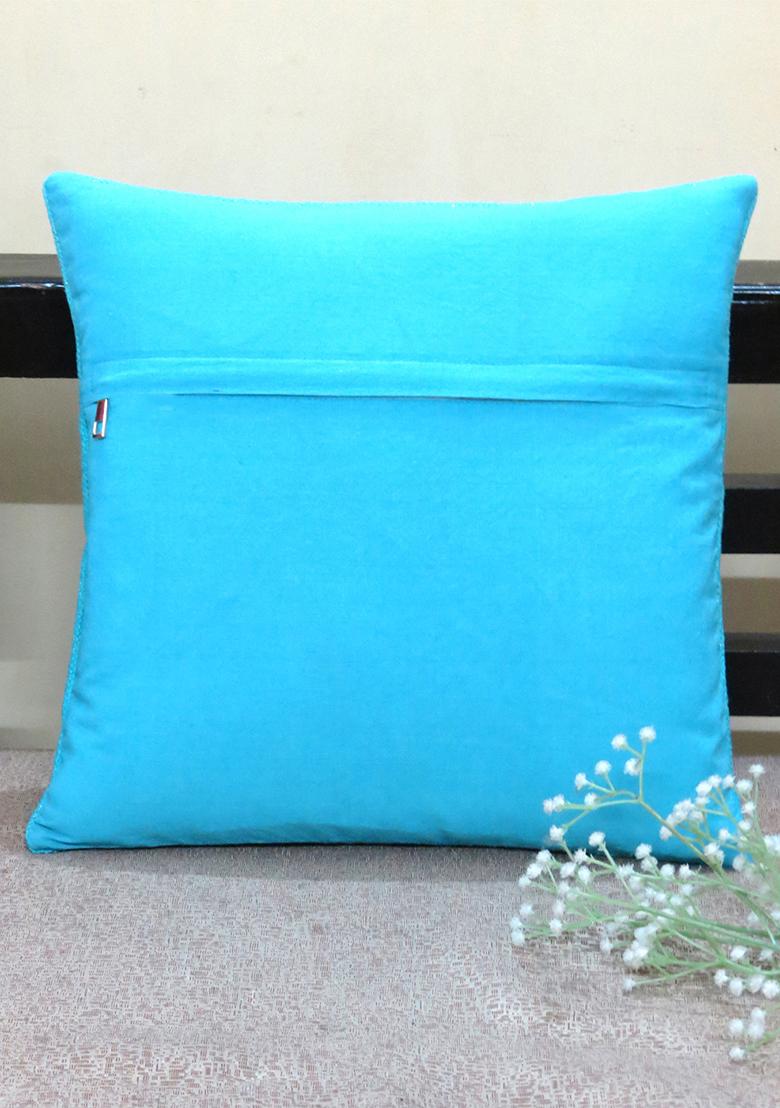 Aqua Blue Regal Weave Texture Cotton Cushion Cover