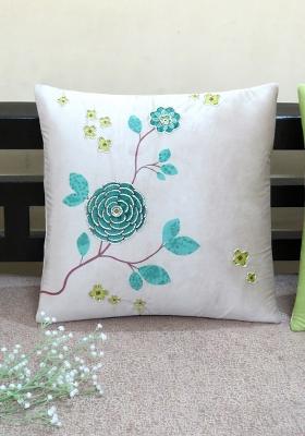 Ivory Floral Elegance Ivory Velvet Cushion Cover