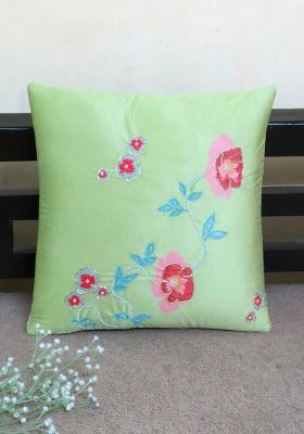 Green Floral Elegance Velvet Cushion Cover