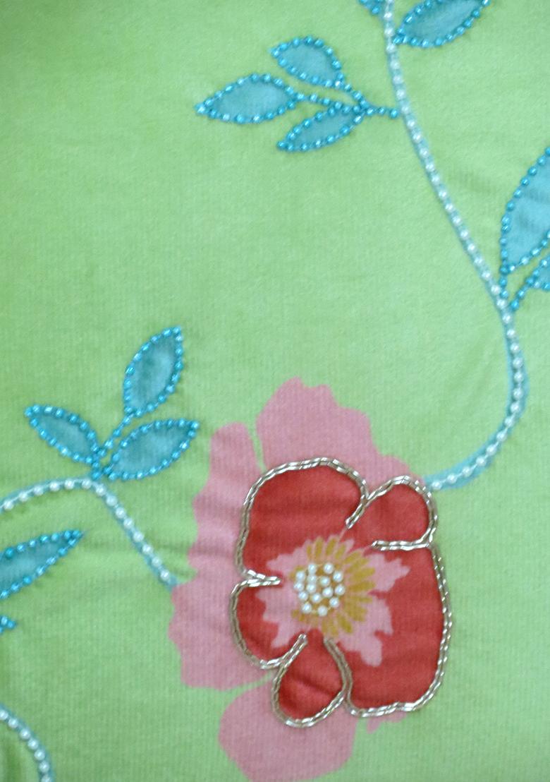 Green Floral Elegance Velvet Cushion Cover