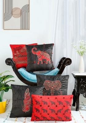 Black Premium Velvet Printed Heritage Harmony Cushion Cover Set