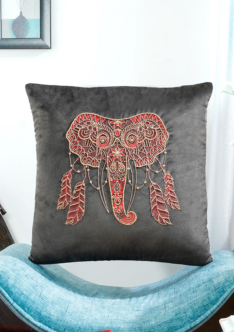 Black Premium Velvet Printed Heritage Harmony Cushion Cover Set