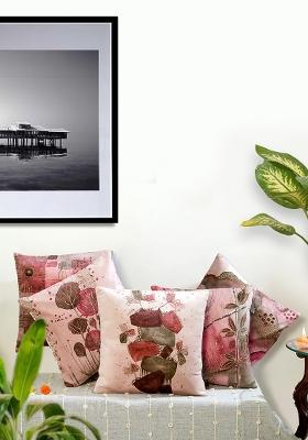 Pink Premium Velvet Elysium Dreamscape Abstract Pattern Cushion Cover (Set Of 5)