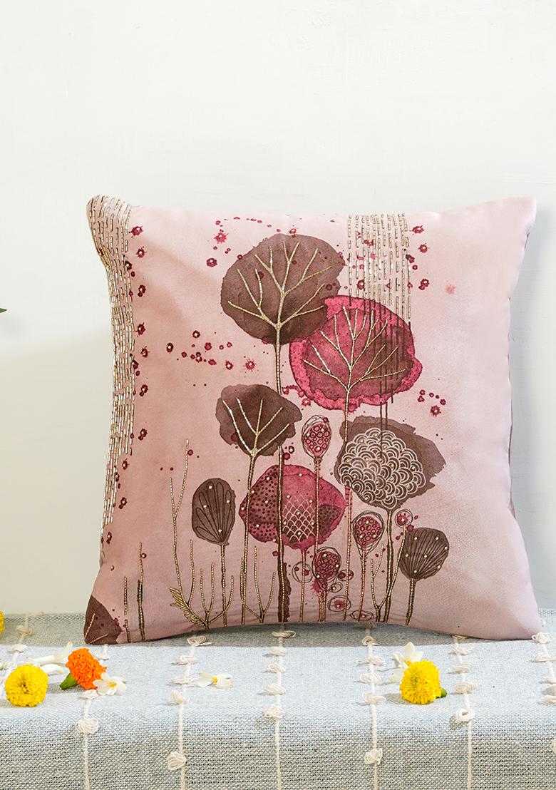 Pink Premium Velvet Elysium Dreamscape Abstract Pattern Cushion Cover (Set Of 5)