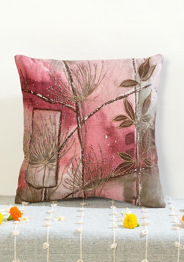 Pink Premium Velvet Elysium Dreamscape Abstract Pattern Cushion Cover (Set Of 5)