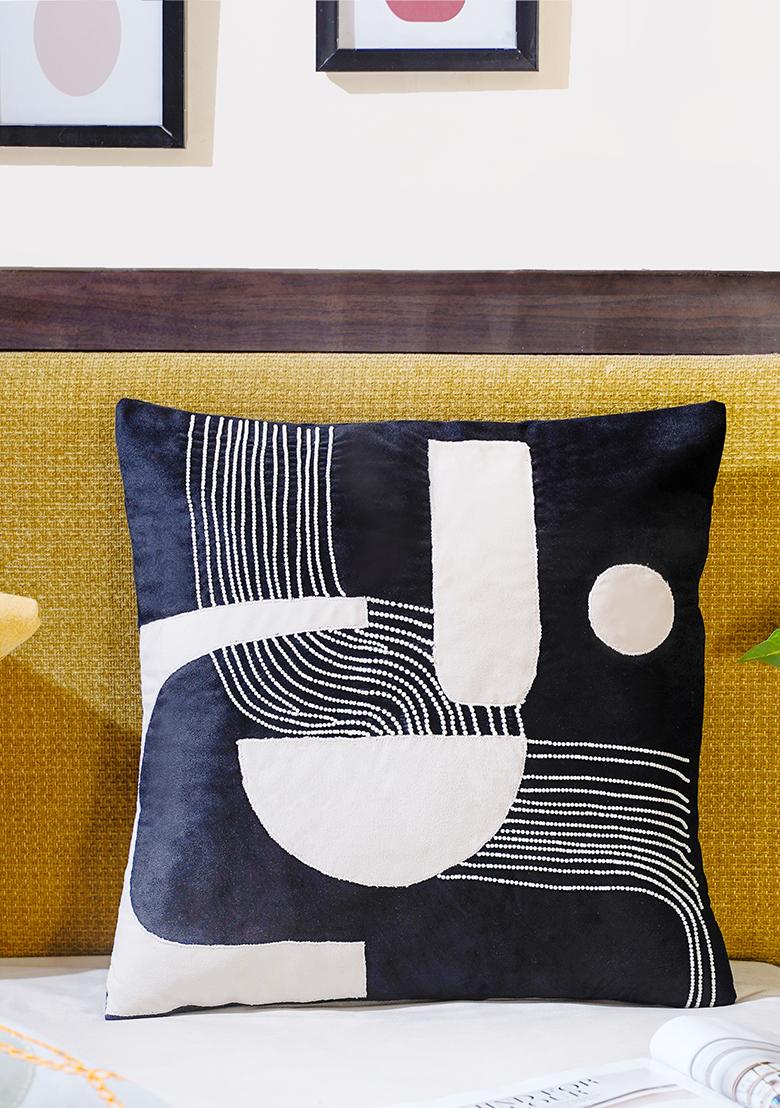 Black Premium Mesmerizing Mystery Abstract Embroidered Cushion Cover (Set Of 4)