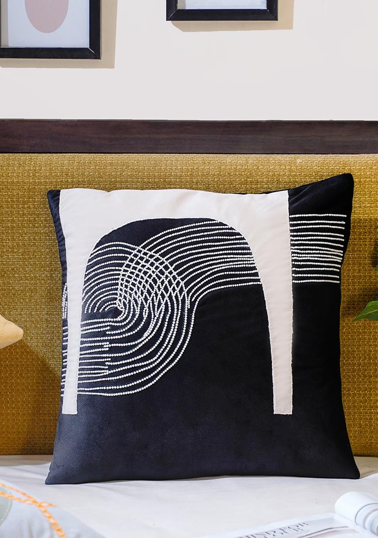 Black Premium Mesmerizing Mystery Abstract Embroidered Cushion Cover (Set Of 4)