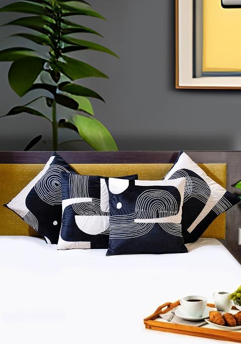 Black Premium Mesmerizing Mystery Abstract Embroidered Cushion Cover (Set Of 4)