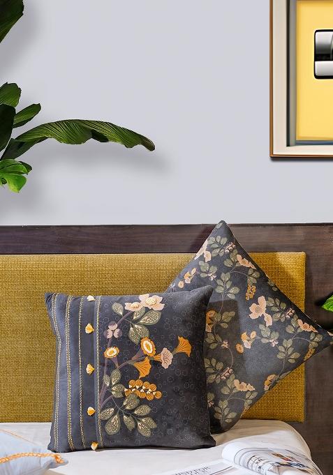 Multi Premium Enchanted Wilderness Floral Embroidered Cushion Cover (Set Of 2)