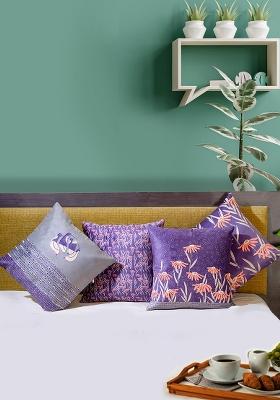 Purple Premium Velvet Printed Moonlit Garden Cushion Cover (Set Of 4)