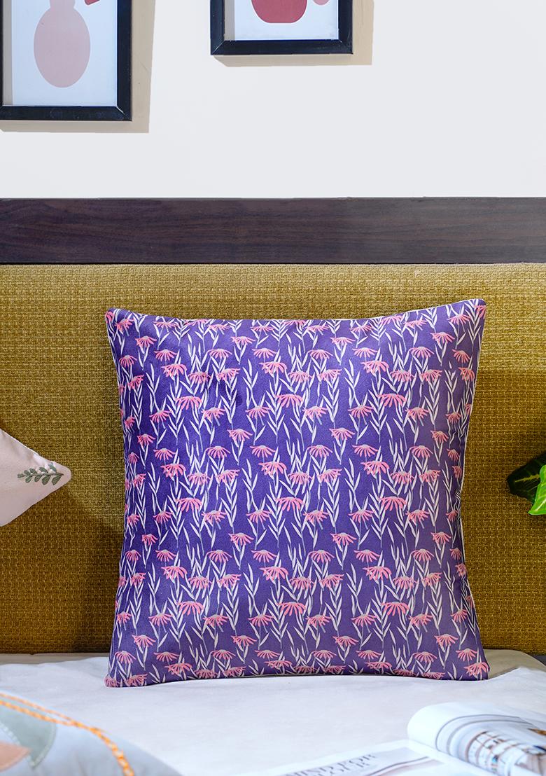 Purple Premium Velvet Printed Moonlit Garden Cushion Cover (Set Of 4)