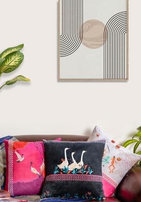 Pink Premium Velvet Printed Pure Joy Animal Cushion Cover (Set Of 3)