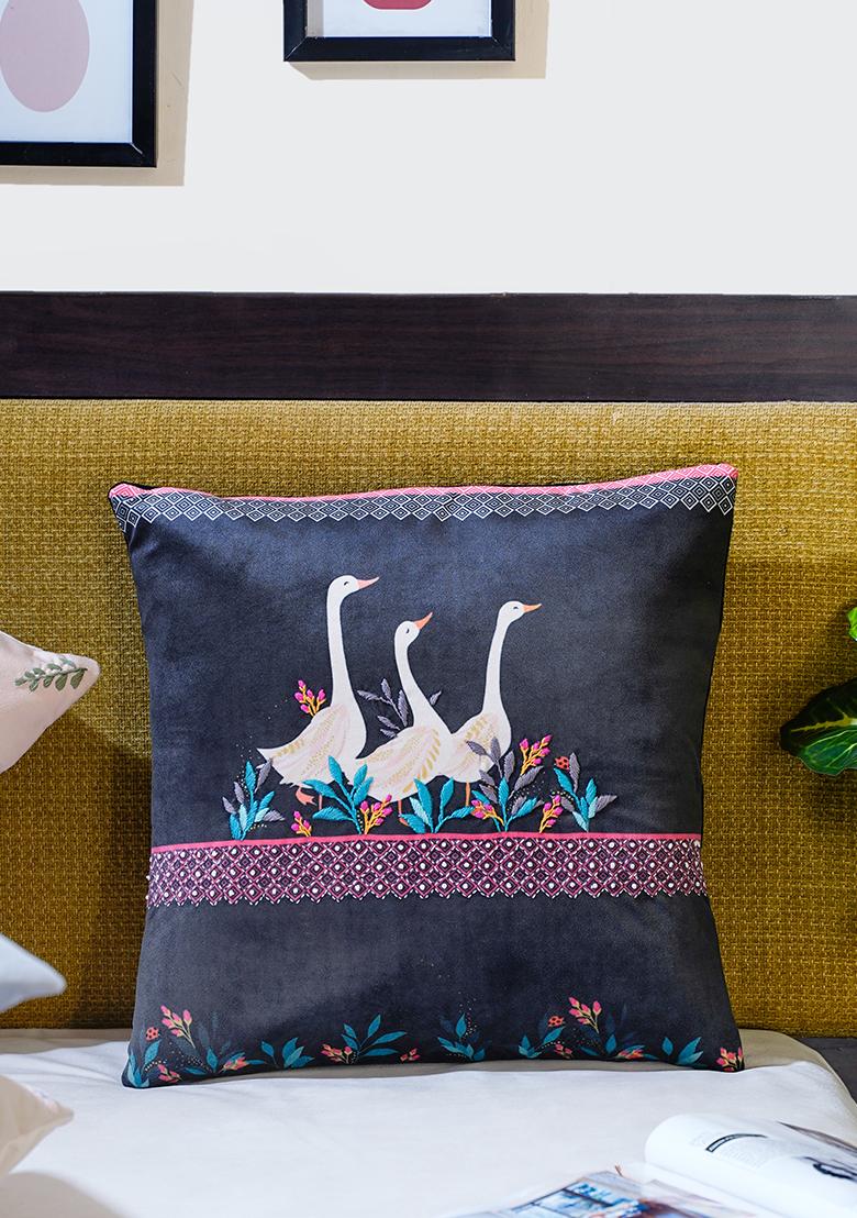 Pink Premium Velvet Printed Pure Joy Animal Cushion Cover (Set Of 3)