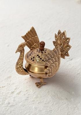 Brass Loban Dhoop Dani With Peacock