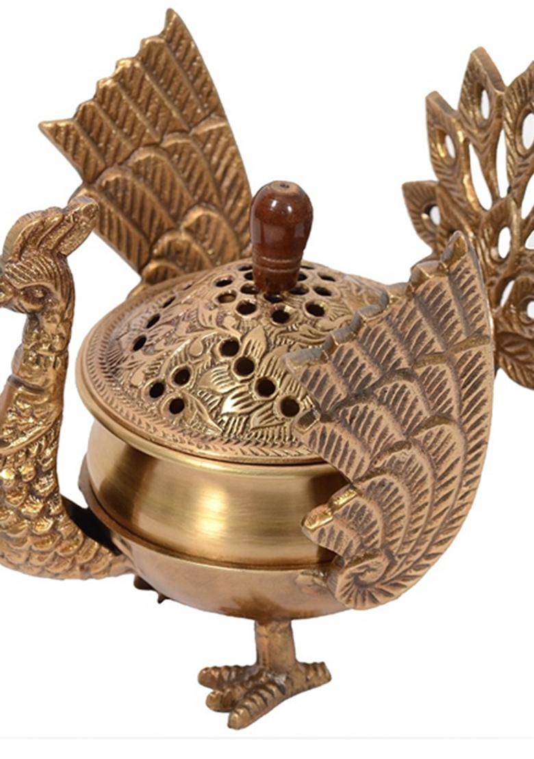 Brass Loban Dhoop Dani With Peacock