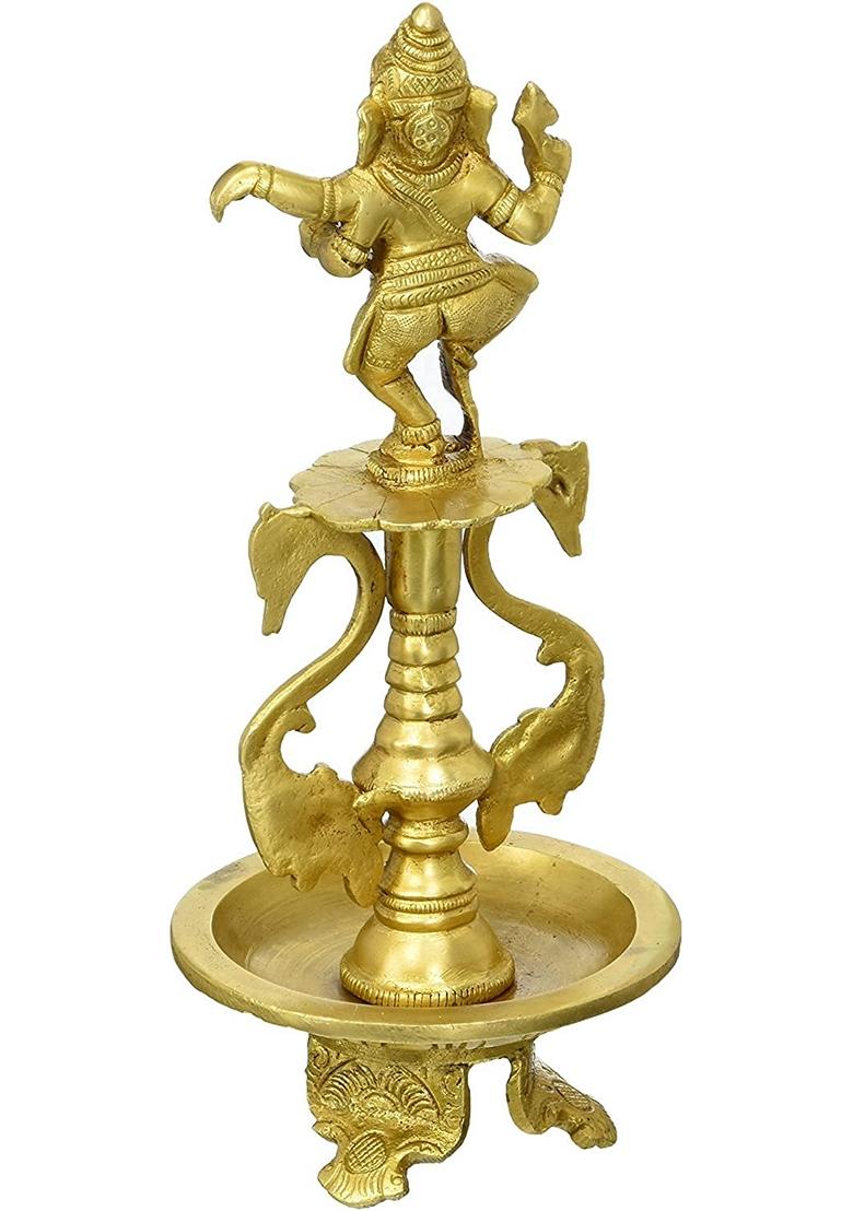 Brass Dancing Ganesha Oil Lamp Diya With Base And Two Swan Showpiece