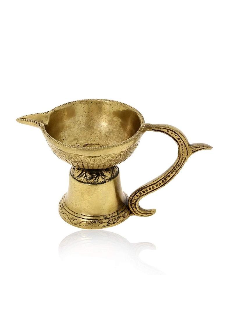 Brass Diya With Handle Handmade Oil Lamp