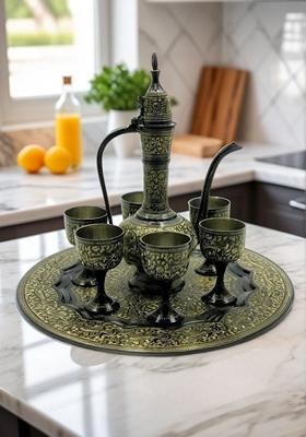 Brass Wine Glass With Tray And Surhaie