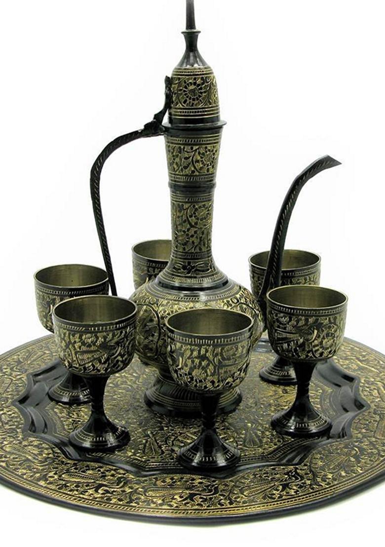 Brass Wine Glass With Tray And Surhaie
