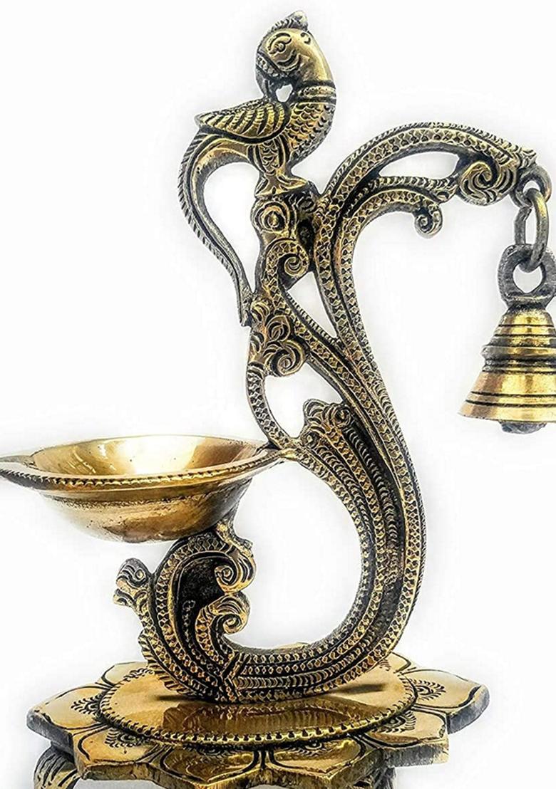 Brass Peacock Diya Stand Oil Lamp Deepak Deepam