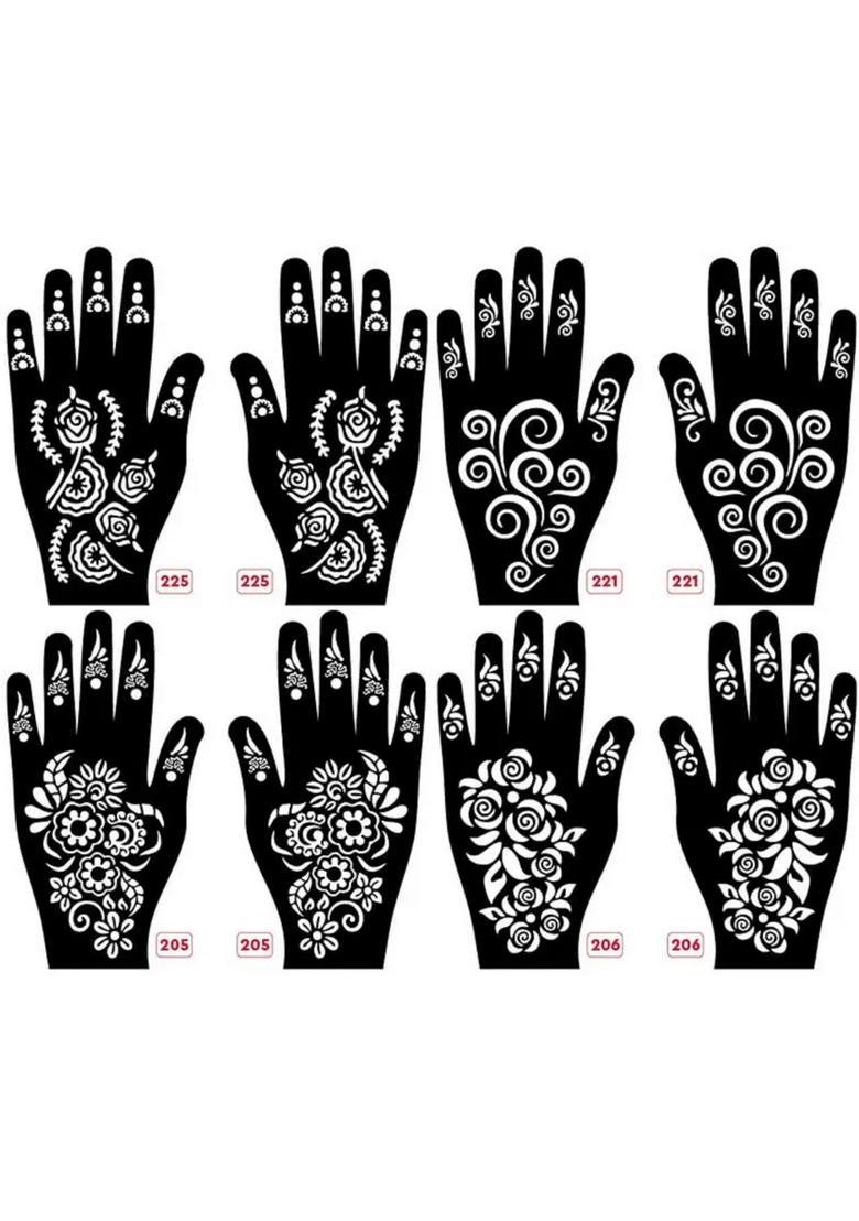 Set Of 8 Henna Tattoo Stencil Mehandi Stencils For Women, Girls & Kids - Indya