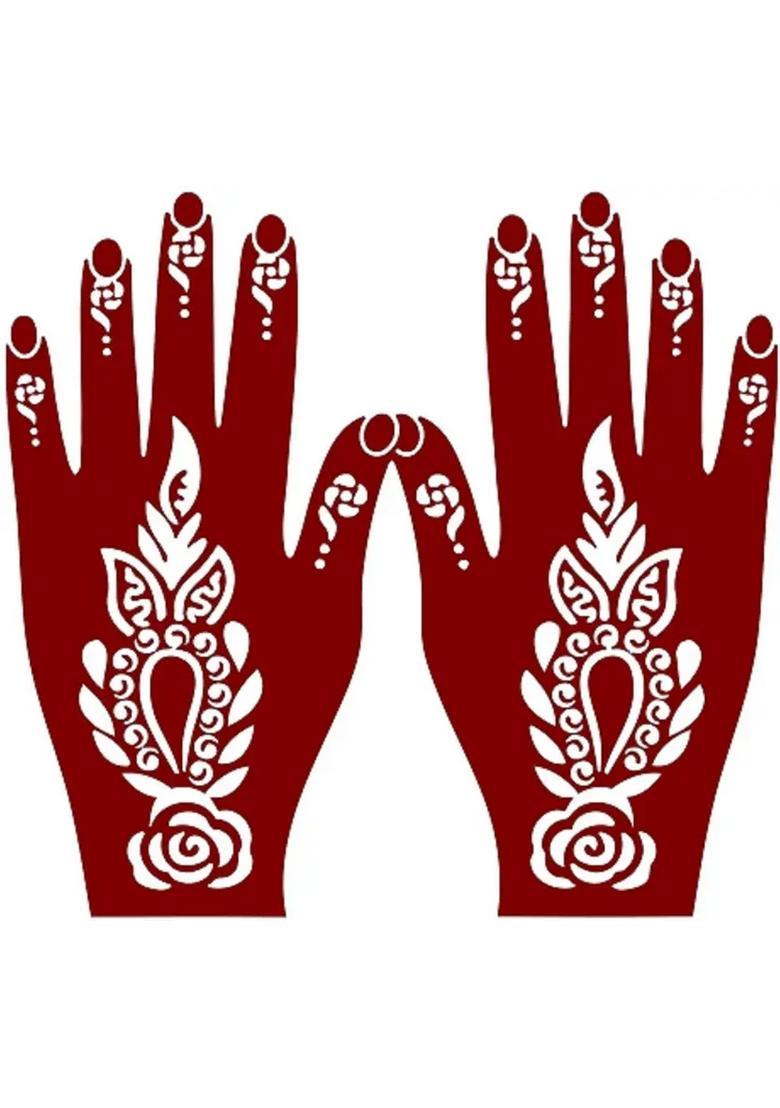 Henna Tattoo Stencil (Set Of 2) Women Girls Hand Finger Paint Temporary Tattoo - Indya