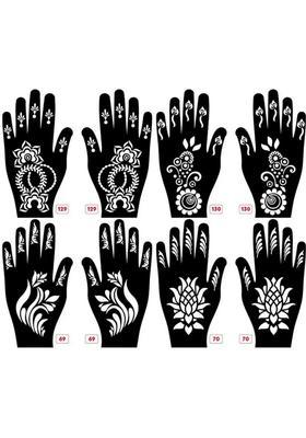 Set Of 8 Henna Tattoo Stencil Mehandi Stencils For Women, Girls & Kids