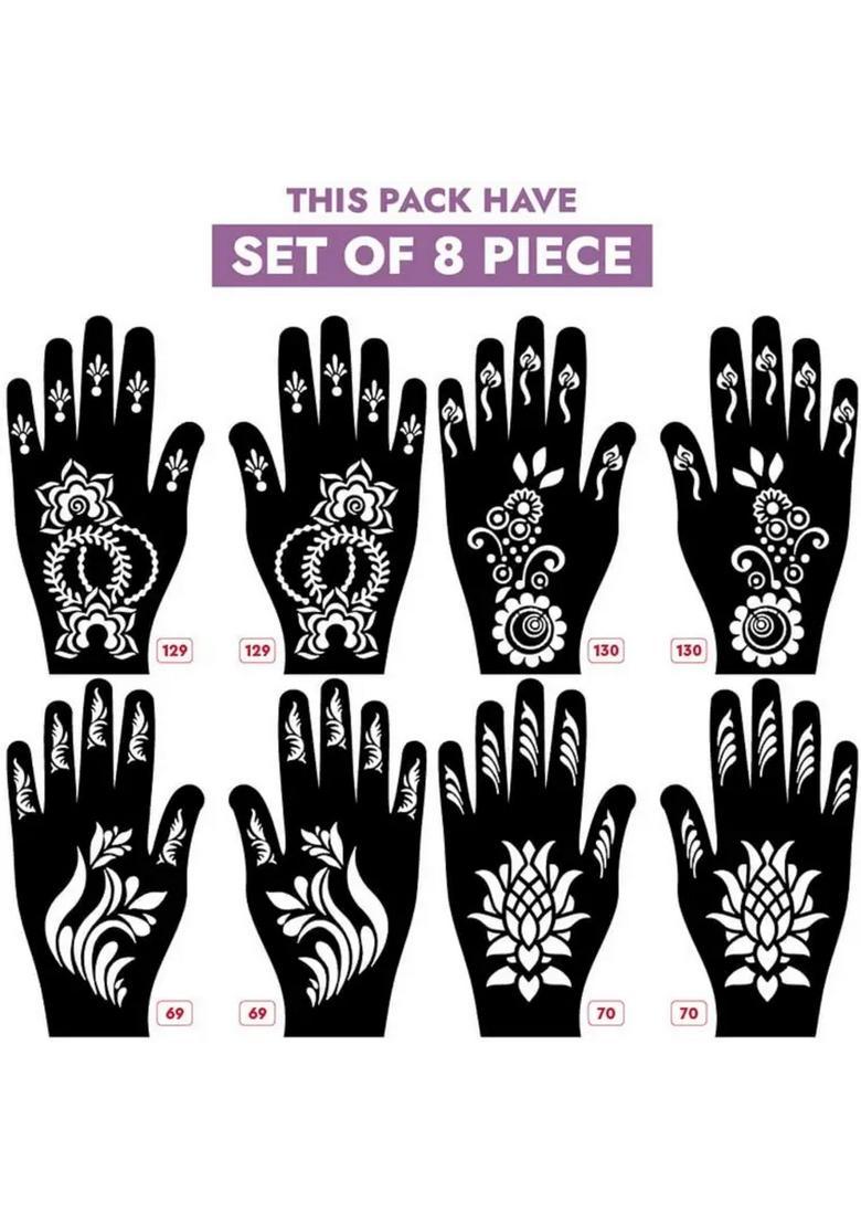 Set Of 8 Henna Tattoo Stencil Mehandi Stencils For Women, Girls & Kids - Indya