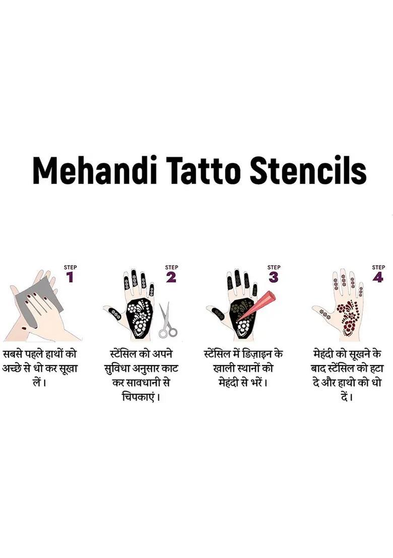 Set Of 8 Henna Tattoo Stencil Mehandi Stencils For Women, Girls & Kids - Indya