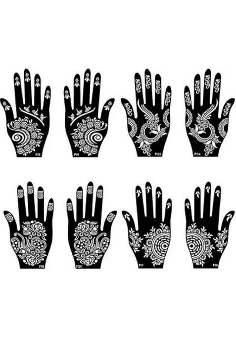 Set Of 8 Henna Tattoo Stencil Mehandi Stencils For Women, Girls & Kids