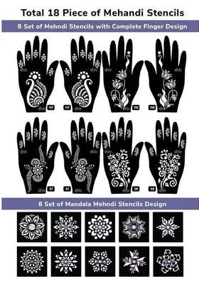 Henna Tattoo Stencil Women Girls Hand Finger Paint Temporary Tattoo (Floral)
