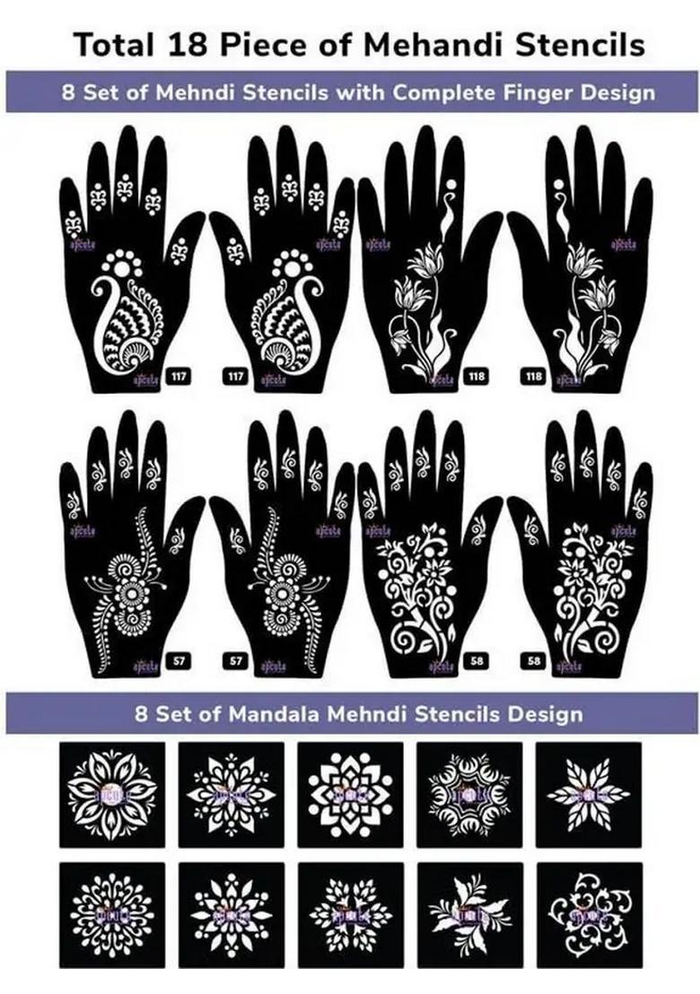 Henna Tattoo Stencil Women Girls Hand Finger Paint Temporary Tattoo (Floral) - Indya