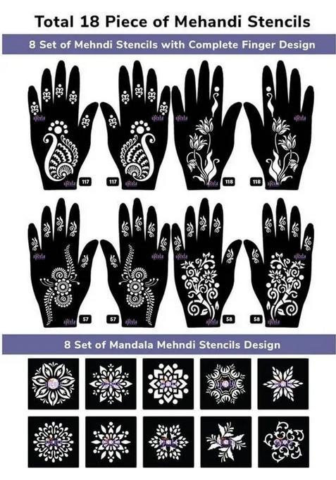 Henna Tattoo Stencil Women Girls Hand Finger Paint Temporary Tattoo (Floral)