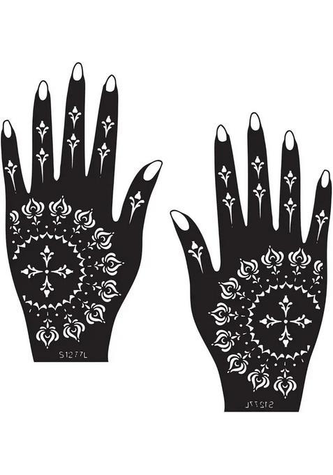 Henna Tattoo Stencil Women Girls Hand Finger Paint Temporary Tattoo (Floral)
