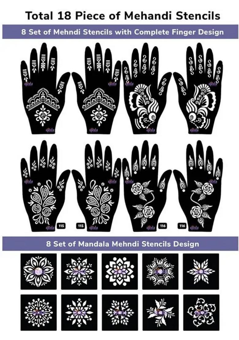Henna Tattoo Stencil Women Girls Hand Finger Paint Temporary - Indya