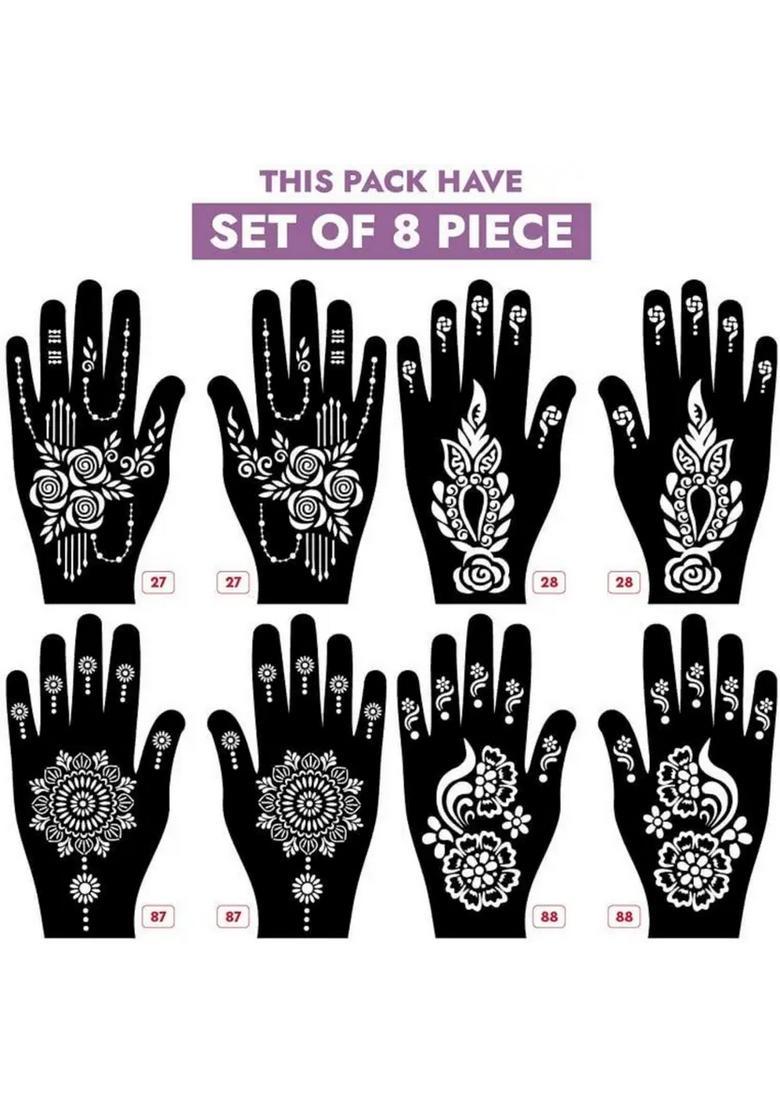 Set Of 8 Henna Tattoo Stencil Mehandi Stencils For Women, Girls & Kids - Indya