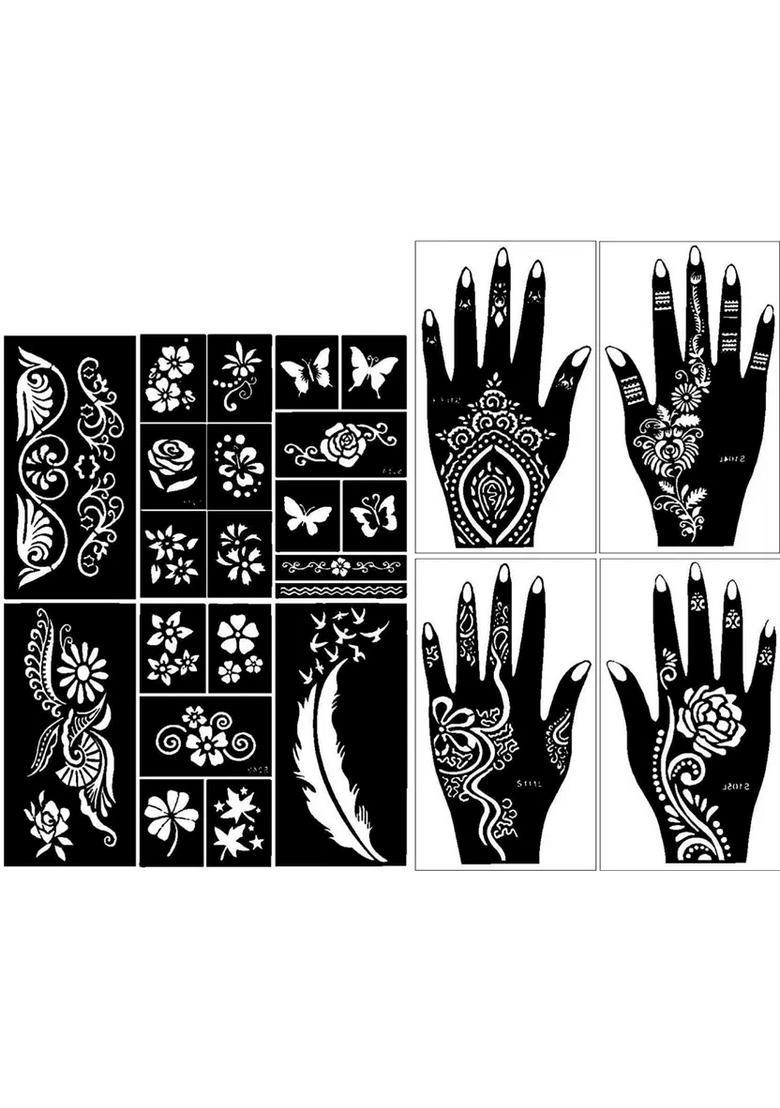 Henna Tattoo Stencil Women Girls Hand Finger Paint Temporary Tattoo - Indya