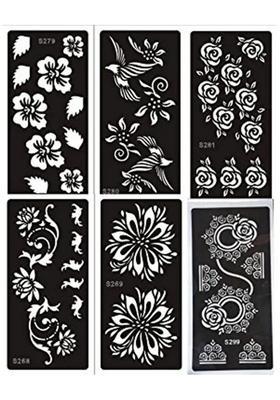 Henna Tattoo Stencil (Set For 6) Women Girls Hand Finger Body Paint Temporary Tattoo