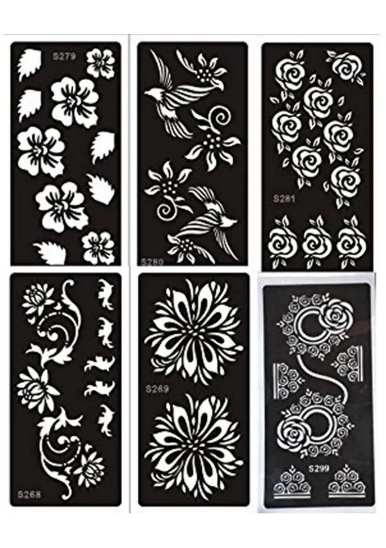 Henna Tattoo Stencil (Set For 6) Women Girls Hand Finger Body Paint Temporary Tattoo - Indya