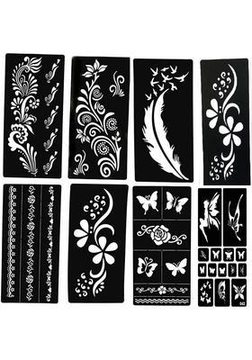 Henna Tattoo Stencil (Set Of 8) Women Girls Hand Finger Body Paint Temporary Tattoo (113)