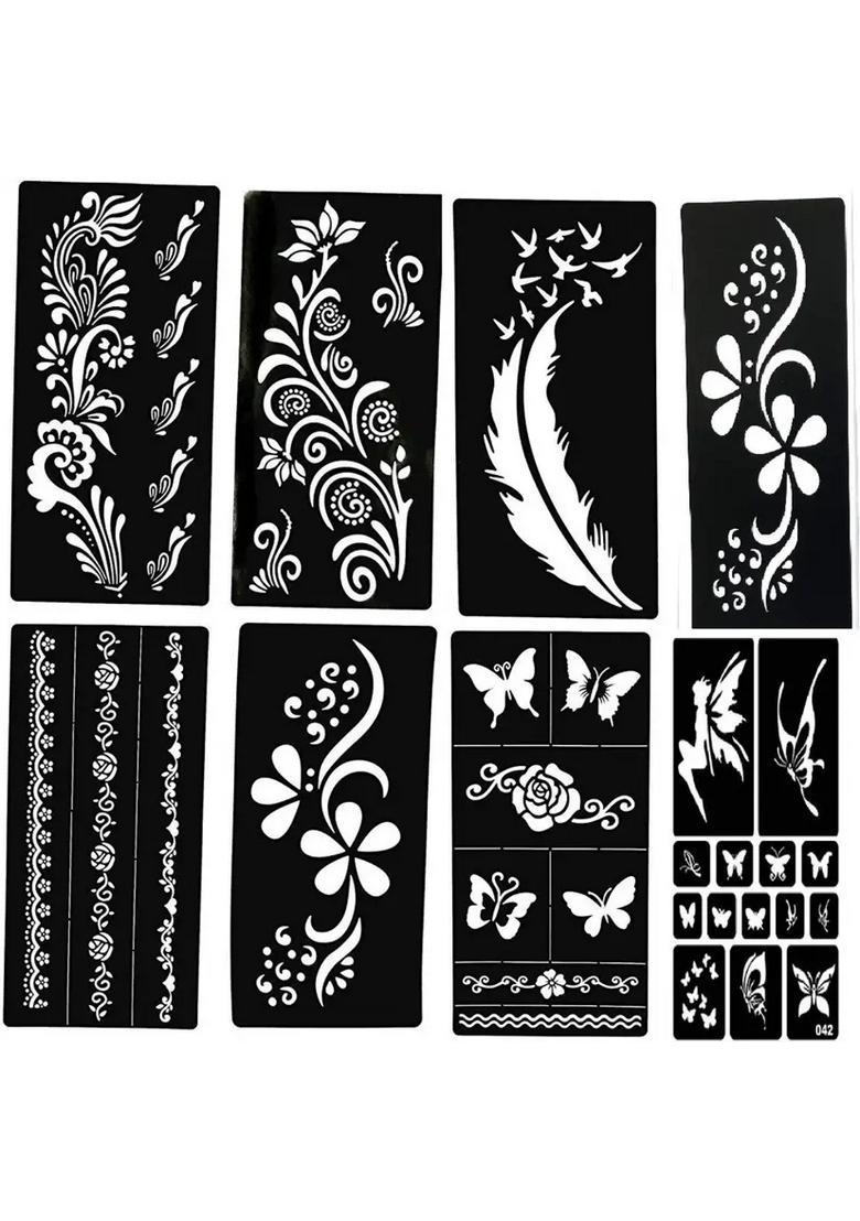Henna Tattoo Stencil (Set Of 8) Women Girls Hand Finger Body Paint Temporary Tattoo (113) - Indya