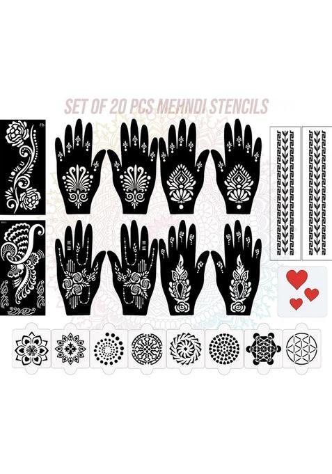 Pack Of 20 Heena Mehandi Tatto Stencils Set For Women, Girls, Teen & Kids
