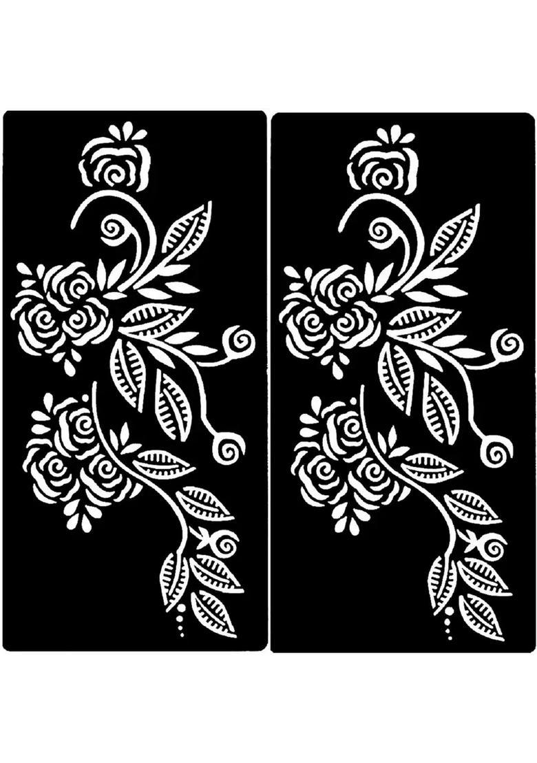 Henna Tattoo Stencil (Set For 2) Women Girls Body Paint Temporary Tattoo (Hands (Design-53) - Indya