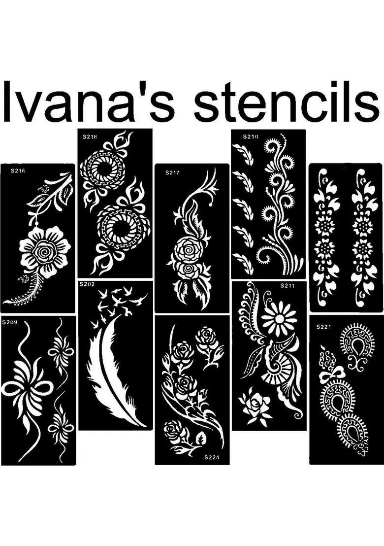 10 Pieces India Henna Tattoo Stencil Set For Women Girls Hand Finger Body - Indya