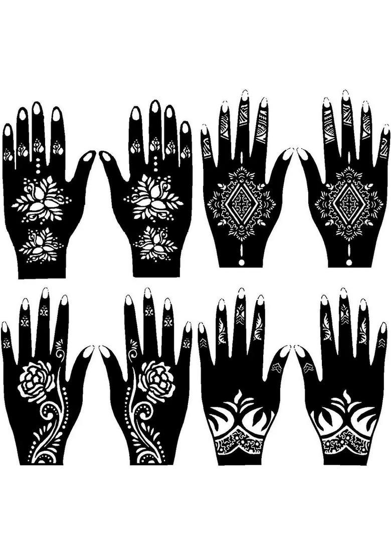 10 Pieces India Henna Tattoo Stencil Set For Women Girls Hand Finger Body Paint Temporary Tattoo (Ivana-1022) - Indya