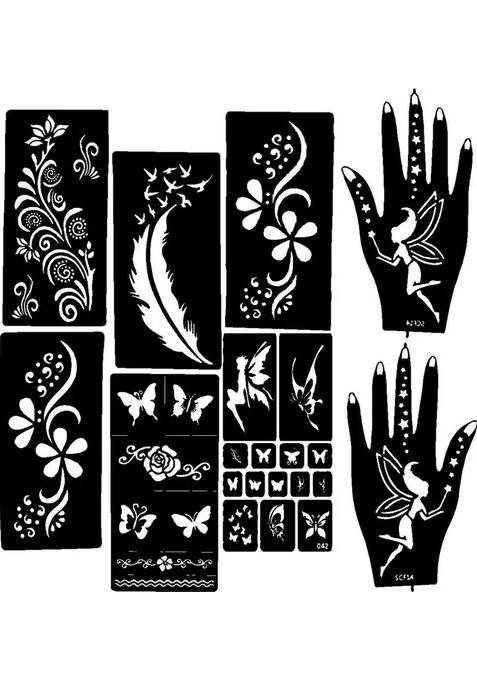 10 Pieces India Henna Tattoo Stencil Set For Women Girls Hand Finger Body Paint Temporary Tattoo (Ivana-1022)