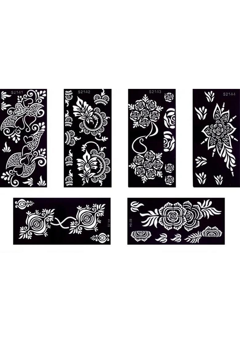 Henna Tattoo Stencil (Set Of 6) Women Girls Hand Finger Body Paint Temporary Tattoo - Indya