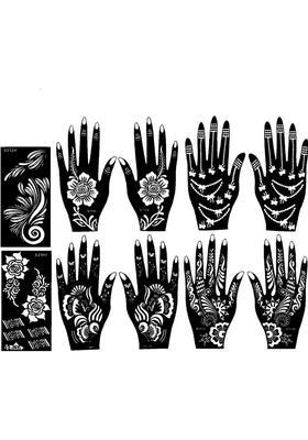 Henna Tattoo Stencil (Set Of 2) Women Girls Hand Finger Body Paint Temporary (Design-85)